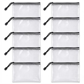 Zipper File Bags, A6, Set of 10, Mesh Pouch, Clear Case, Translucent, PVC + Mesh, Zipper Case, Document Storage, Small Items, Stationery, Travel, Sorting