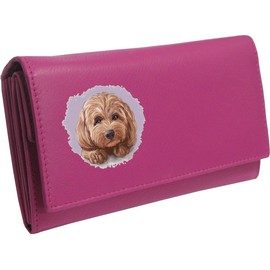 Klassek Cockapoo Tan Womans Pink Purse Dog Lover Owner Brand Image on Real Animal Leather RFID Puppy Accessory Gift