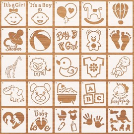 JSRQT 25 Pcs Baby Shower Stencils Baby Theme Fabric Stencils Painting Template Reusable DIY Craft Template Animal Stencil Set Paint Stencils for Clothes Onesies Bibs Shirts Shoes Drawing Stencils