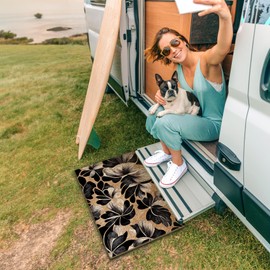 Mingnei Vintage Floral Coco Coir Doormat Door Mat for Home House Entrance, Abstract Retro Black and Beige Flower Floral Floor Mats for Outdoor Outside Entryway 30x17 Welcome Mat