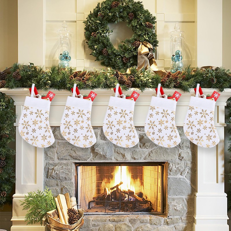 CCINEE 12pcs Mini Christmas Stockings,8.2" White Snowflake Xmas Hanging Stocking
