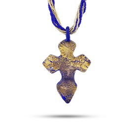 Venetiaurum - Necklace with Big Blue Cross in Original Murano Glass and 925 Silver - Made in Italy Certified Jewel