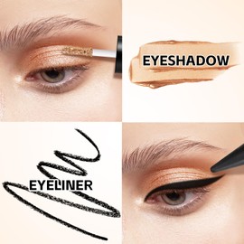 Boobeen Dual-Ended Eyeshadow & Eyeliner, Color Liquid Eyeshadow Shimmer, Natural Black Eyeliner Cream, Eye Makeup for Woman