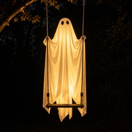 Large Hanging Swing Ghost for Halloween – Light-Up Flying Ghost Decoration with Remote Control for Yard & Party Décor