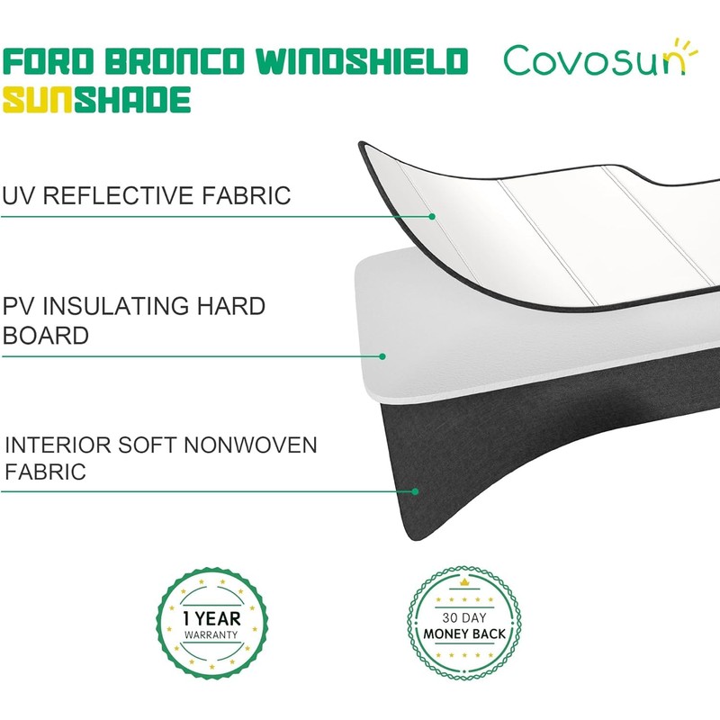 Covosun Windshield Sunshade for Ford Bronco, Premium Folding Windshield Sun