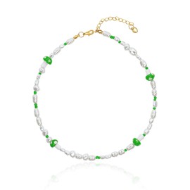 Yifnny Colourful Pearl Necklace, Y2k Summer Jewellery, Boho Imitation Pearl Necklace, Colourful Chains, Women's Hippie Chain, Beach Beads Necklace, White Short Pearl Necklace for Women, Resin