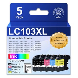 LC103XL Ink Cartridges Compatible Ink Cartridges Replacement for Brother LC101 LC103 LC103 XL Ink Cartridge with MFC-J870DW MFC-J6920DW MFC-J6520DW MFC-J450DW MFC-J470DW Printer (5 Pack, BK C M Y)