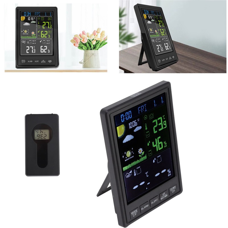 Weather Stations Wireless Indoor Outdoor Color Display Black 3 Channels