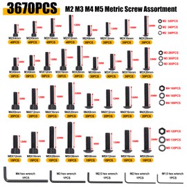 weideer 3670pcs M2 M3 M4 M5 Metric Screw Assortment Kit,Metric Bolt Assortment,12.9 Alloy Steel Hex Socket Head 10.9 Alloy Steel Hex Button Head Machine Screws Nuts Washers with Wrench