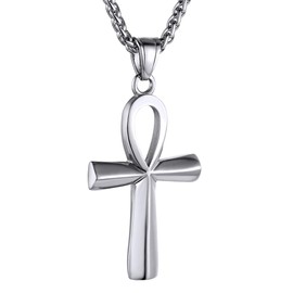GOLDCHIC JEWELRY Ankh Necklace for Men Women, Stainless Steel Egyptian Cross Pendant Necklaces Egypt Jewellery, Cross Chain Necklace 22"+2" inches
