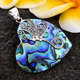 TJC 925 Sterling Silver Royal Bali Abalone Shell Heart Pendant for Women and Girls Jewellery Gift