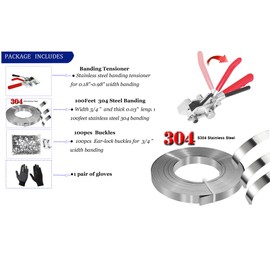 RAIBOTOO Steel Banding Strapping Kit Strapping Tool Pallet Metal Belt Packaging Tensioner and Cutter Machine with 100pcs Buckle 3/4" x 100 Feet Steel Banding Coil