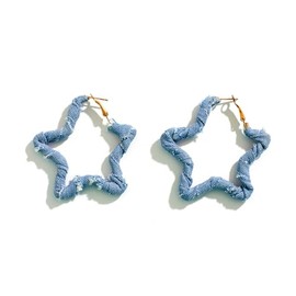 Dreuyet Exaggerated Denim Hoop Earrings for Women Fahion Punk Big Star Heart Circle Round Triangle Statement Earrings Cool Fabric Casual Street Style Earrings Chic Blue Jean Denim Geometric Earrings (star)