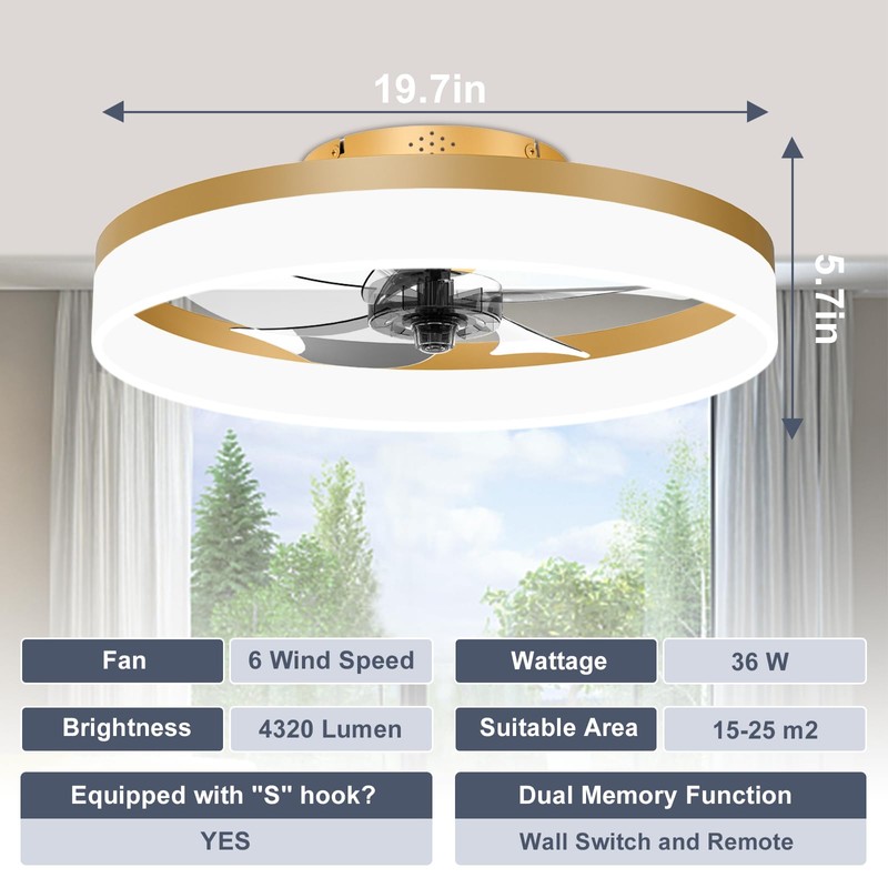 VOLISUN Low Profile Ceiling Fans with Lights and Remote,15.7in Modern