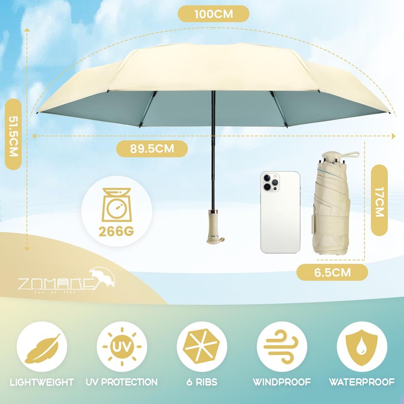 ZOMAKE Folding Parasol, Ultra Lightweight, Compact, Extendable Handle Design, UPF