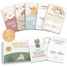 HuBorns - Milestone Cards Baby to Remember Special Moments, 46 Baby Milestone Cards, Unique and Beautifully Design, Baby Monthly Cards, Ideal for Baby Gifts (German)