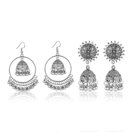 Indian Jhumka Earrings for Women Idian Earrings Jhumka Dangle Drop Earrings Silver Statement Jewelry Bohemian Jewelry for Women Girls
