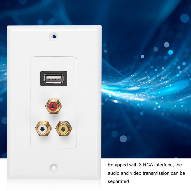 USB2.0 + 3 RCA Interfaces Multifunctional Wall Plate Panel for