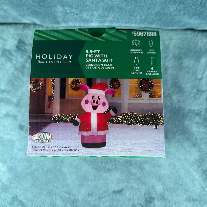 Holiday Living 3.5 Ft Pig With Santa Suit Inflatable Decoration