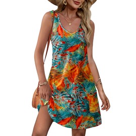 Hawaiian Dresses for Women Flower 2025 Loose V Neck Swing Beach Dress Sundresses Resort Wear Floral 07 M