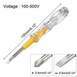 sourcing map Voltage Tester AC 100-500V with 3.5mm Slotted Phillips Screwdriver 130mm Length for Circuit Test, Clear and Yellow, Pack of 5
