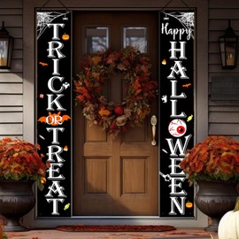 Halloween Decorations Outdoor TRICK OR TREAT Happy HALLOWEEN Banner Porch Sign Decor Halloween Door Decorations for Home Indoor Outdoor Wall Party