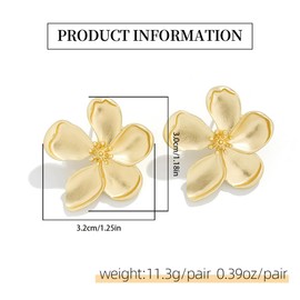 KBRPEY Earrings for Women Large Flower Earrings Metal Floral Stud Earrings Flower Drop Piercing Earrings Hypoallergenic Exaggerated Statement Earrings Jewellery for Women and Girls, Zinc