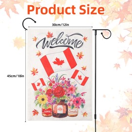 Canada Day Garden Flag, 12x18in Double-Sided Canadian Welcome Flag Burlap Flower Maple Leaf Design Patriotic Remembrance Banner for July First Yard Patio Outdoor Decor (No Pole)