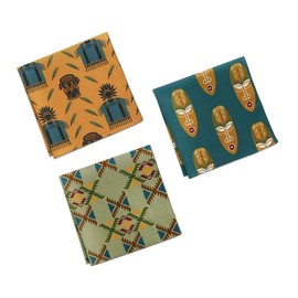 HexaFun Men's 100% Organic Premium Pastel Colored PureCotton Handkerchiefs Printed Stylish Large Size (Pack Of 3) (Tribal)…