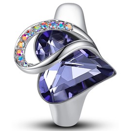 Leafael Infinity Love Heart Rings for Women with Birthstone Crystal, Women's Adjustable Engagement Ring, Allergy-Free Jewelry Gifts for Women, Silver-Tone Wedding Band or Promise Ring with Open End