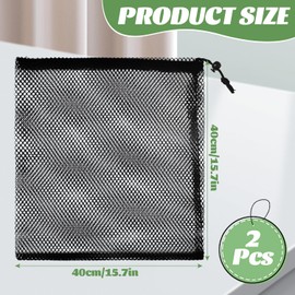 SUBTAVIK 2 Pcs Mesh Drawstring Bag, Large Mesh Drawstring Bags Drawstring Organizer Storage Bags Black Mesh Bags Nylon Net Bags for Swimming Beach Pool (40x40cm)
