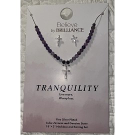 Believe By Brilliance NWT Brilliance Tranquility Cross Cubic Zirconia Silver Necklace & Earring Set