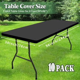 10 Pack Picnic Table Cover Elastic Fitted Tablecloths for 8 Foot Rectangle Tables Waterproof Stretch Washable Patio Folding Outdoor Spandex Table Cloth for Camping Banquet and Parties (Grey,30" x 96")