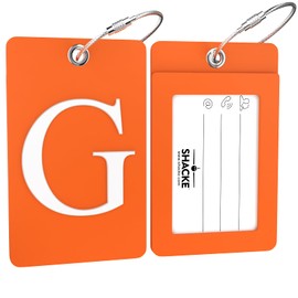 Shacke Luggage Tag Initial – Fully Bendable Tag w/Stainless Steel Loop - Orange (Letter G)