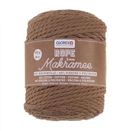 GLOREX 5 1007 21 - Macrame Rope 5 mm, 500 g, Brown, Length 85 m, Super Soft Textile Yarn Made of 60% Cotton, 40% Viscose, for Crocheting, Knitting, Knotting and Textile Designing
