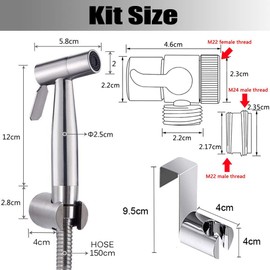 Bidet Shower Kit - Stainless Steel Bidet Hand Shower for Bidet Toilet Shower with 2 Way Shower Diverter, 1.5m Shower Hose and Hand Shower Holder
