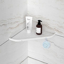 Qeke Bathroom Corner Shelf, 9" Shower Shelf Caddy, SUS304 Stainless Steel Shelf Wall Mount Corner Shelf with 2 Hooks, Matte White