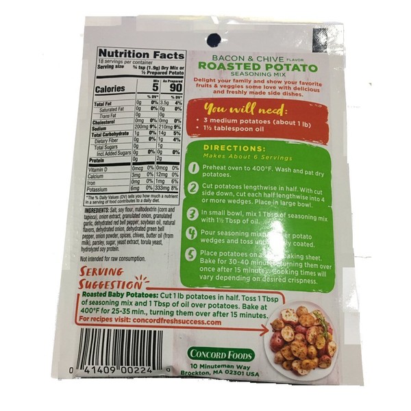 Concord Foods mezcla de condimentos de patata asada para tocino y cebolla 1.25 oz (caja de 18 paquetes)