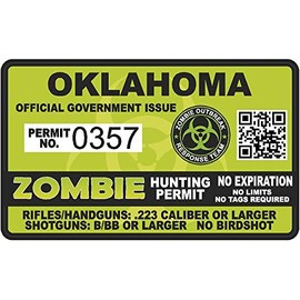 Oklahoma OK Zombie Hunting Permit - Hunter Response Team Unit 4" Outbreak Sticker