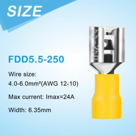 Pack of 20 Blade Receptacles 4-6 mm²/Plug Width 6.35 mm PVC Flat Connector Partially Insulated Cable Lug FDD Cable Connector Made of Tin-Plated Copper