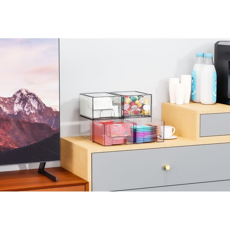 Expansemaster Acrylic Storage Containers - 4 Pack, Stackable Storage Bins