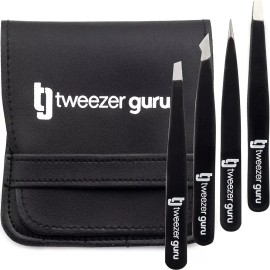 Tweezer Guru Eyebrow Tweezer (4-Piece)  Professional Slant & Pointed Tweezer New
