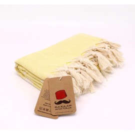 Bazaar Anatolia Stripe Turkish Towel 100% Cotton Peshtemal Bath Towel 75x38 Thin Lightweight Travel Camping Bath Sauna Beach Gym Pool Blanket Fouta Quick Dry Towels (Yellow)