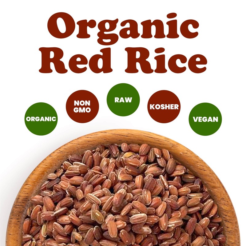 Organic Red Rice, 1.5 Pounds - Non-GMO, Kosher, Vegan, Raw,