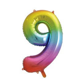 Giant Number 9 Balloons, 86 cm, Rainbow Colours