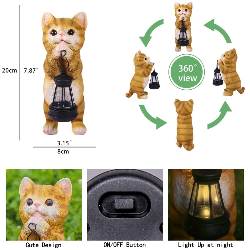 GKWRZXBK Solar Cat Garden Statue - Adorable Orange Tabby Figurine