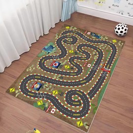 Kids Rug Car Rugs for Kids Toy Cars Play Mat City Life Road Rug for Cars Fun City Map for Carpet for Bedroom Boys (Sand Track, 31 * 47 inches)