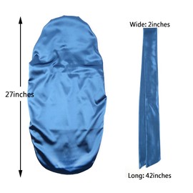 greatremy - Gorro de Trenzas para Dormir, Extragrande, para Cabello Largo, Trenzas, Bufanda, Gorra, Doble Capa, satén Sedoso con Banda de Corbata, para Mujer, Color Azul