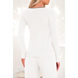 PRETTYGARDEN Women's 2 Piece Outfits 2024 Winter Knit Lounge Sets Long Sleeve Buttons Sweater Tops Wide Leg Pants Tracksuits (White,X-Large)