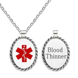 Tobestu Blood Thinner Medical Necklace - Classic Oval Pendant Stainless Steel Emergency ID Necklaces YA5218